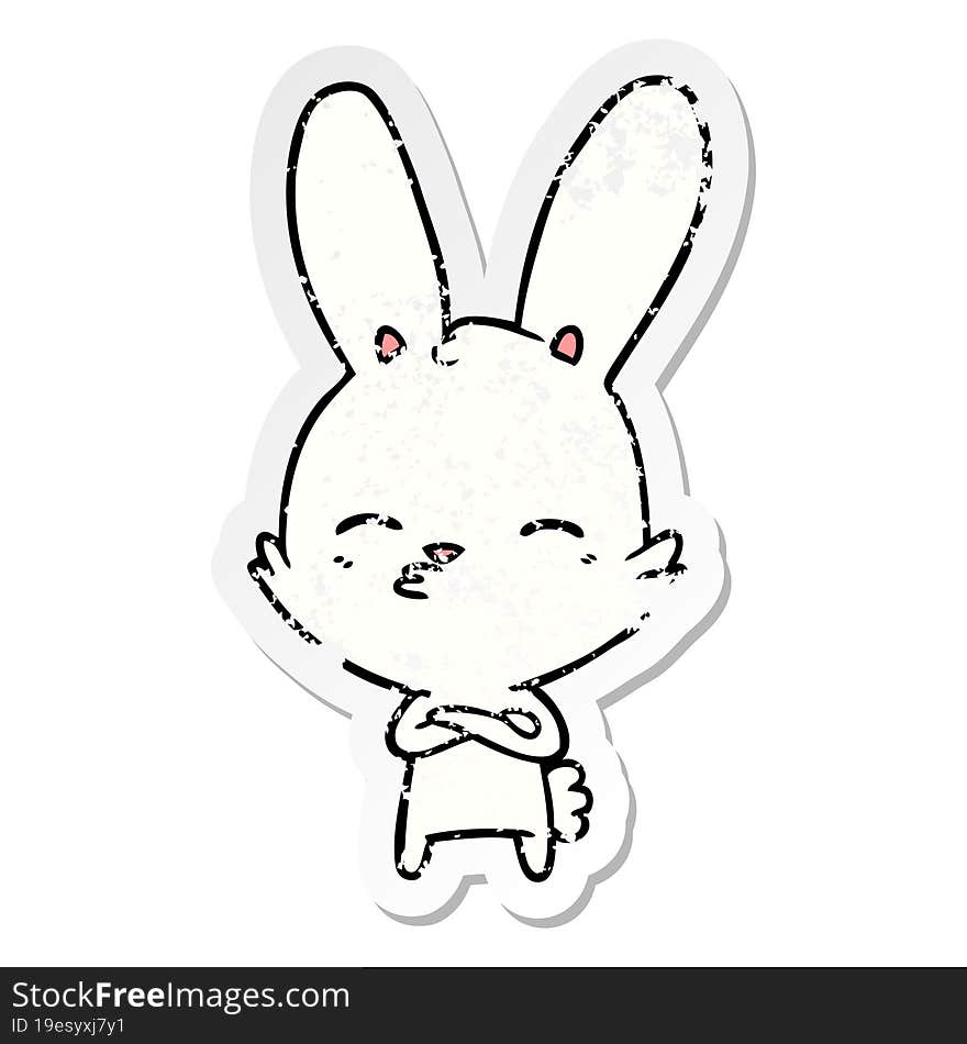 distressed sticker of a curious bunny cartoon