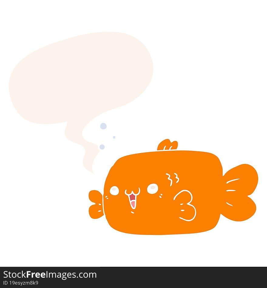 cartoon fish and speech bubble in retro style