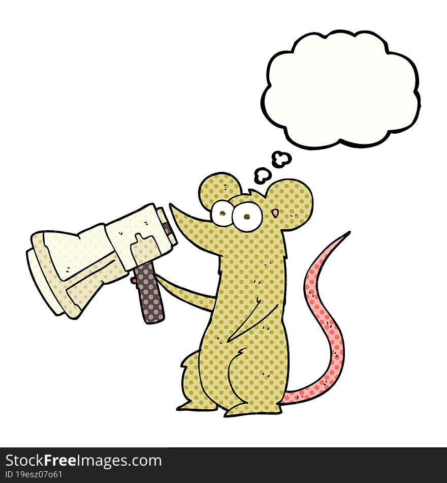 freehand drawn thought bubble cartoon mouse with megaphone