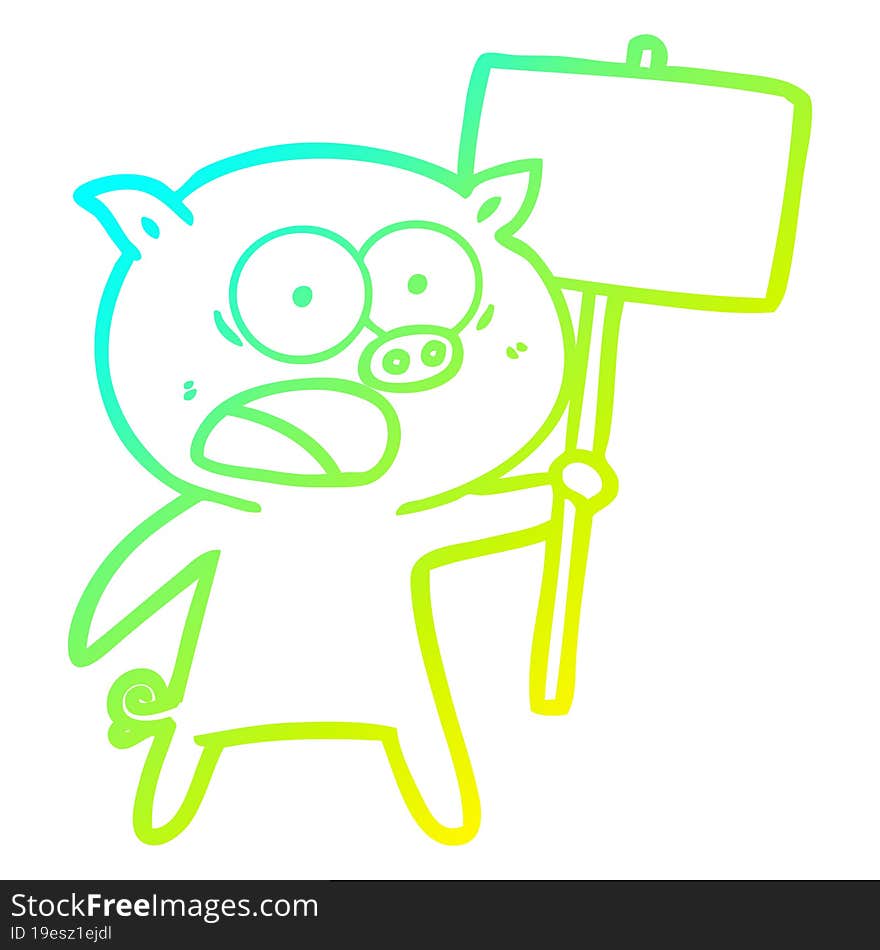 cold gradient line drawing cartoon pig protesting