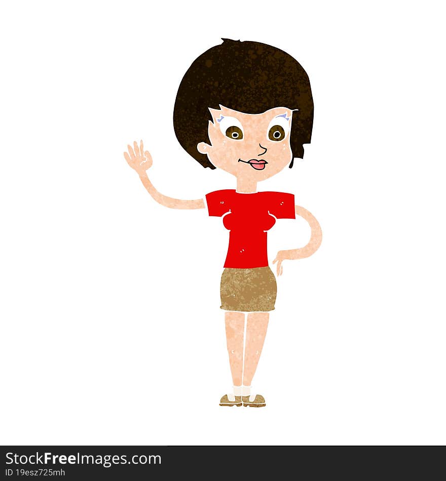 cartoon woman waving