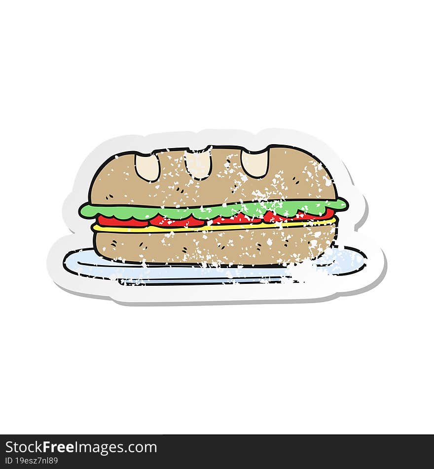 Retro Distressed Sticker Of A Cartoon Sub Sandwich