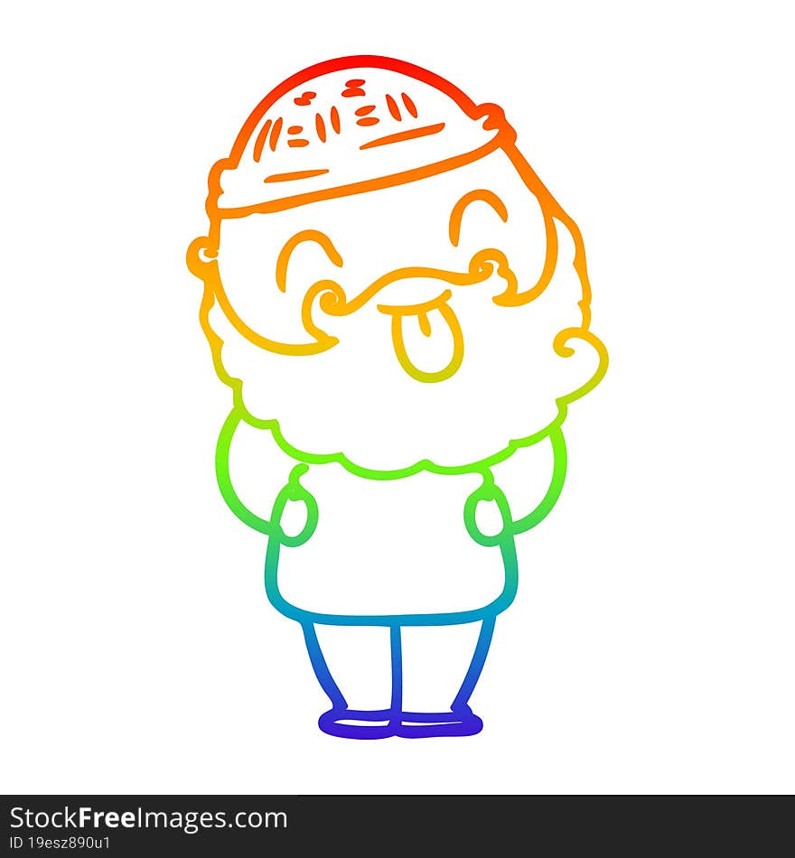 rainbow gradient line drawing man with beard sticking out tongue