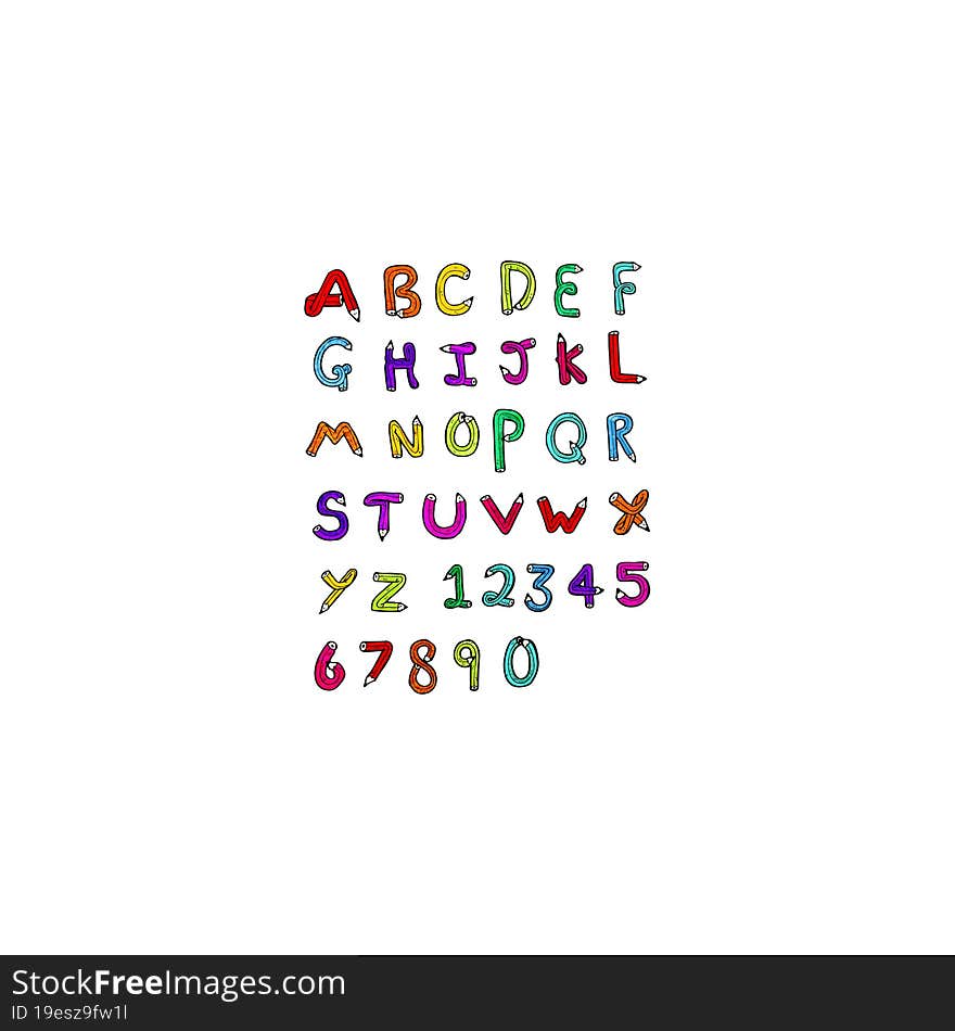 cartoon pencil shaped alphabet