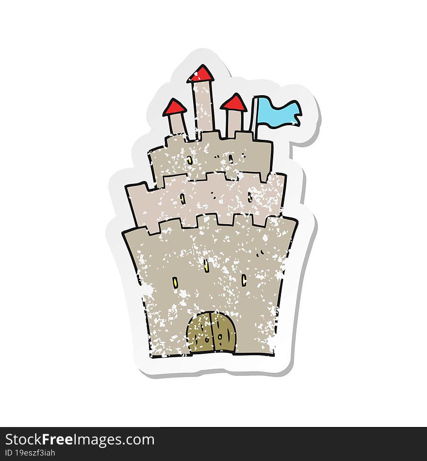 Retro Distressed Sticker Of A Cartoon Castle