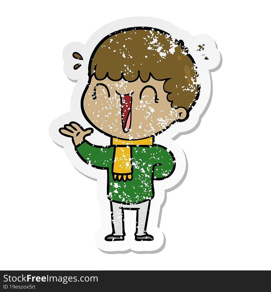 Distressed Sticker Of A Laughing Cartoon Man