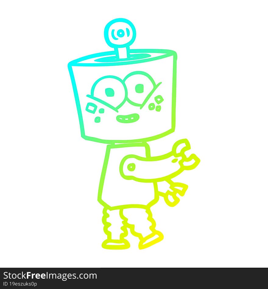 Cold Gradient Line Drawing Happy Cartoon Robot