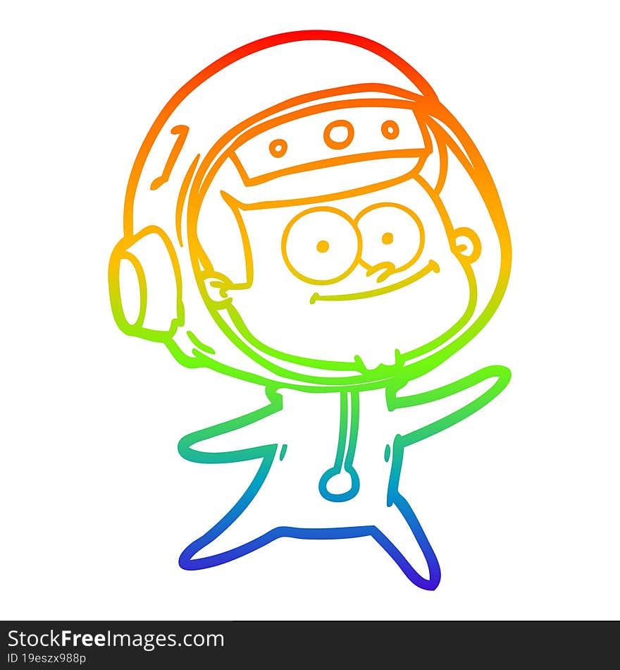 rainbow gradient line drawing of a happy astronaut cartoon