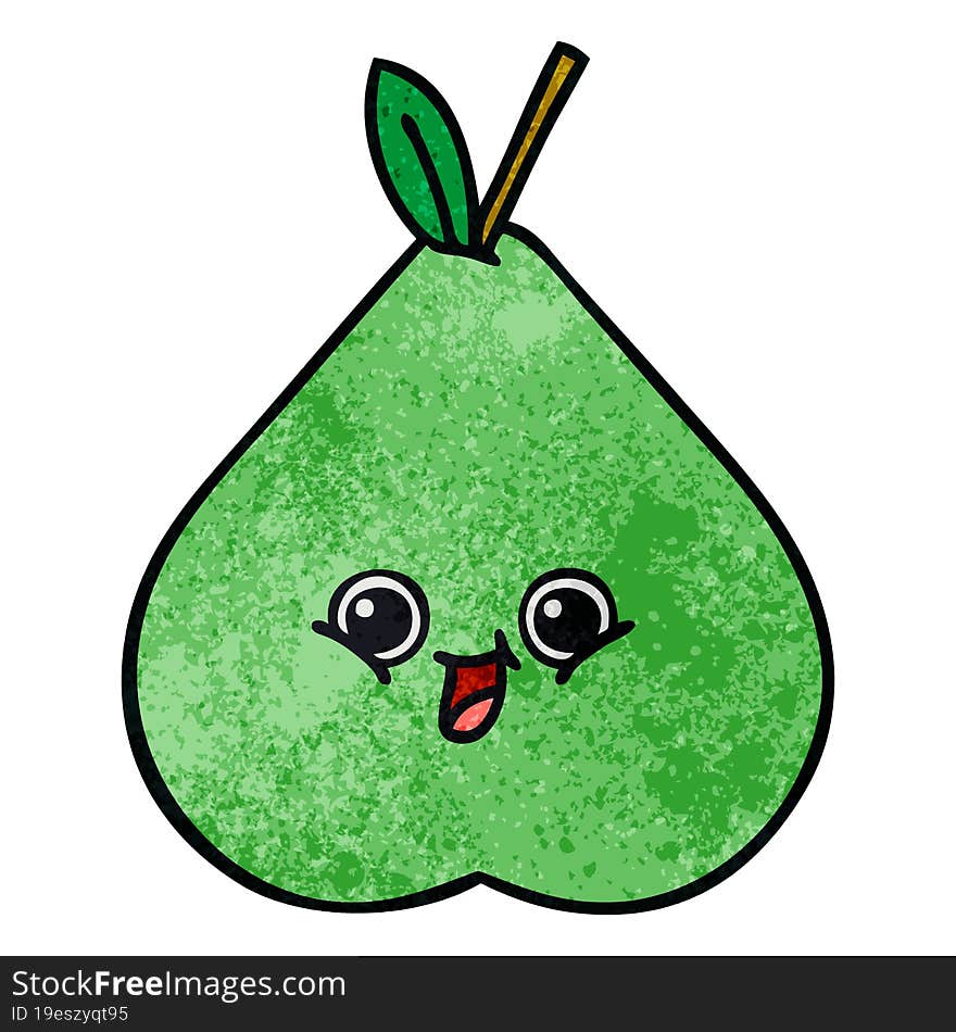 retro grunge texture cartoon of a green pear