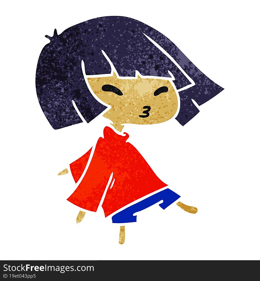 retro cartoon illustration of a cute kawaii girl. retro cartoon illustration of a cute kawaii girl