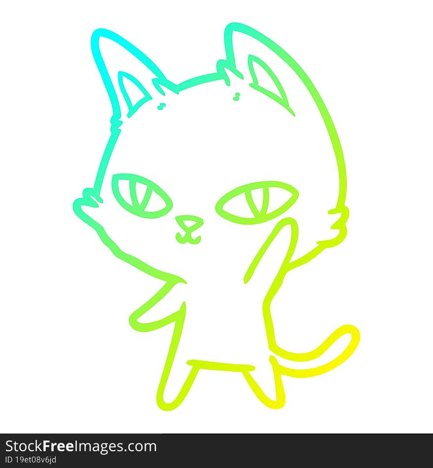 cold gradient line drawing cartoon cat waving