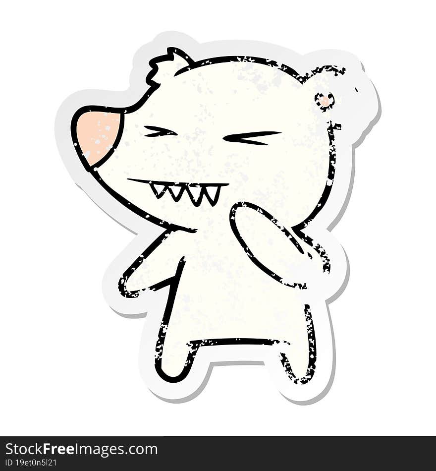 distressed sticker of a angry polar bear cartoon