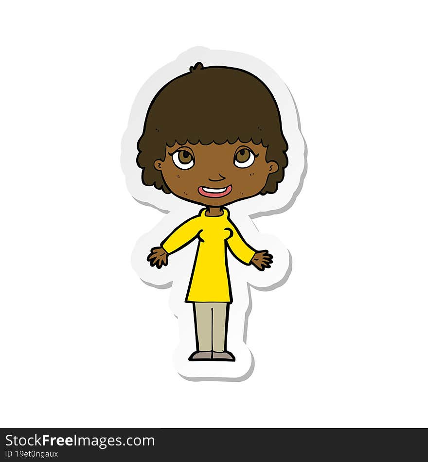 Sticker Of A Cartoon Happy Woman