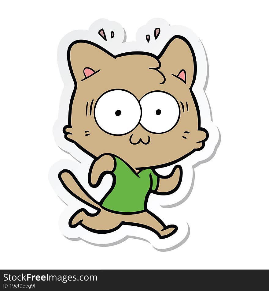 Sticker Of A Cartoon Surprised Cat Running