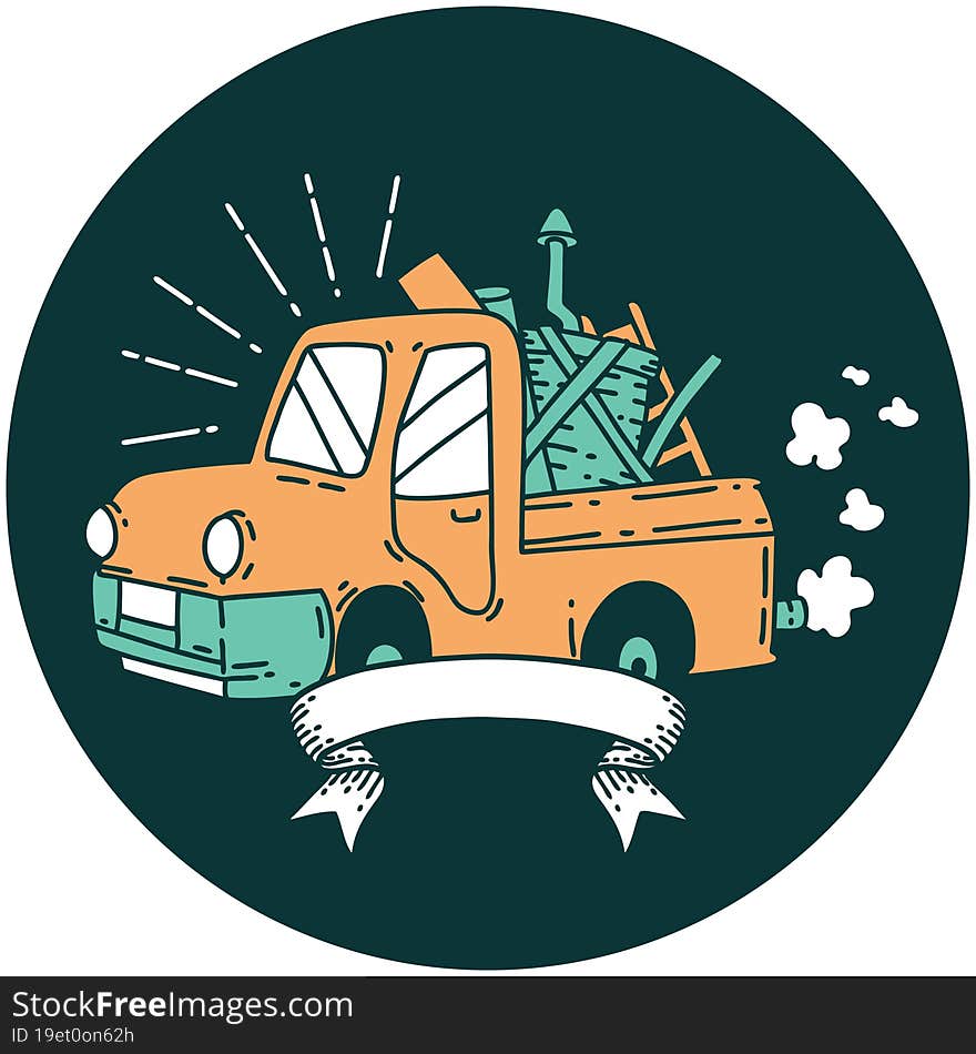 Icon Of Tattoo Style Truck Carrying Junk