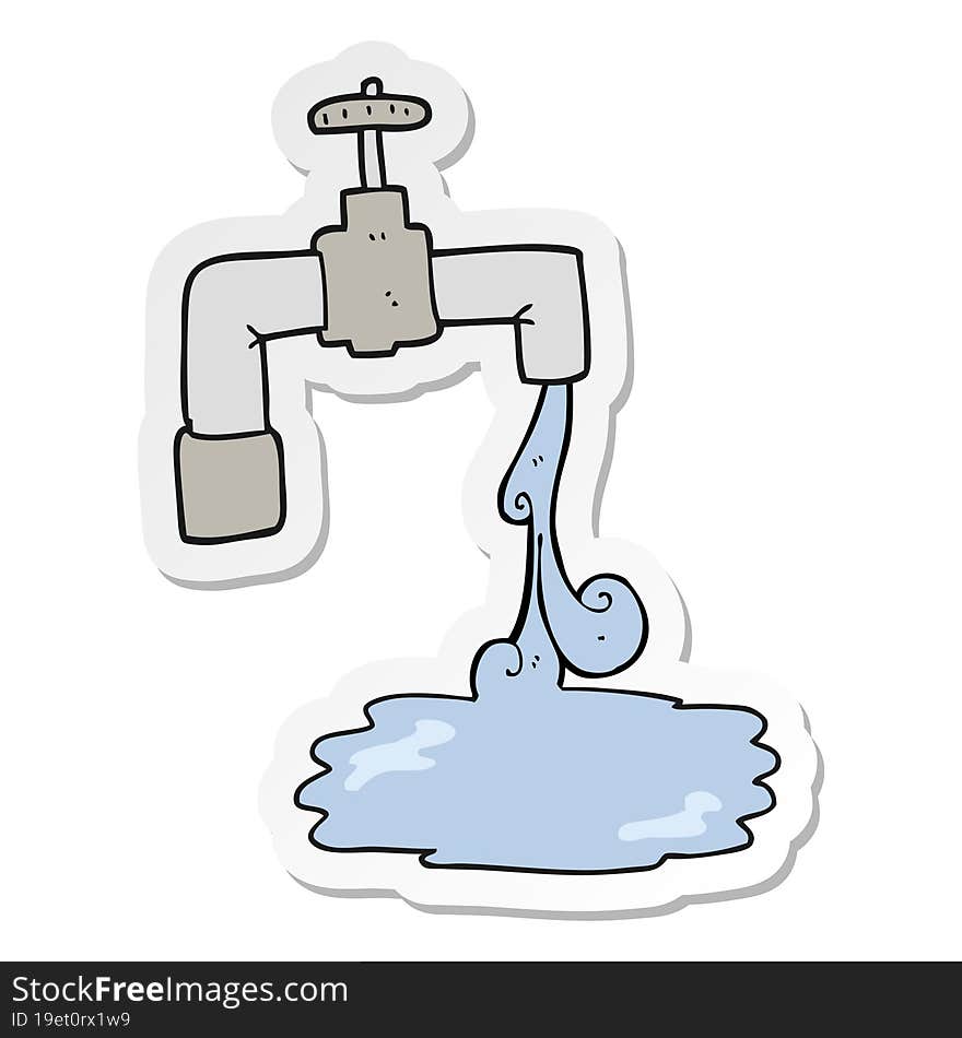 Sticker Of A Cartoon Running Faucet