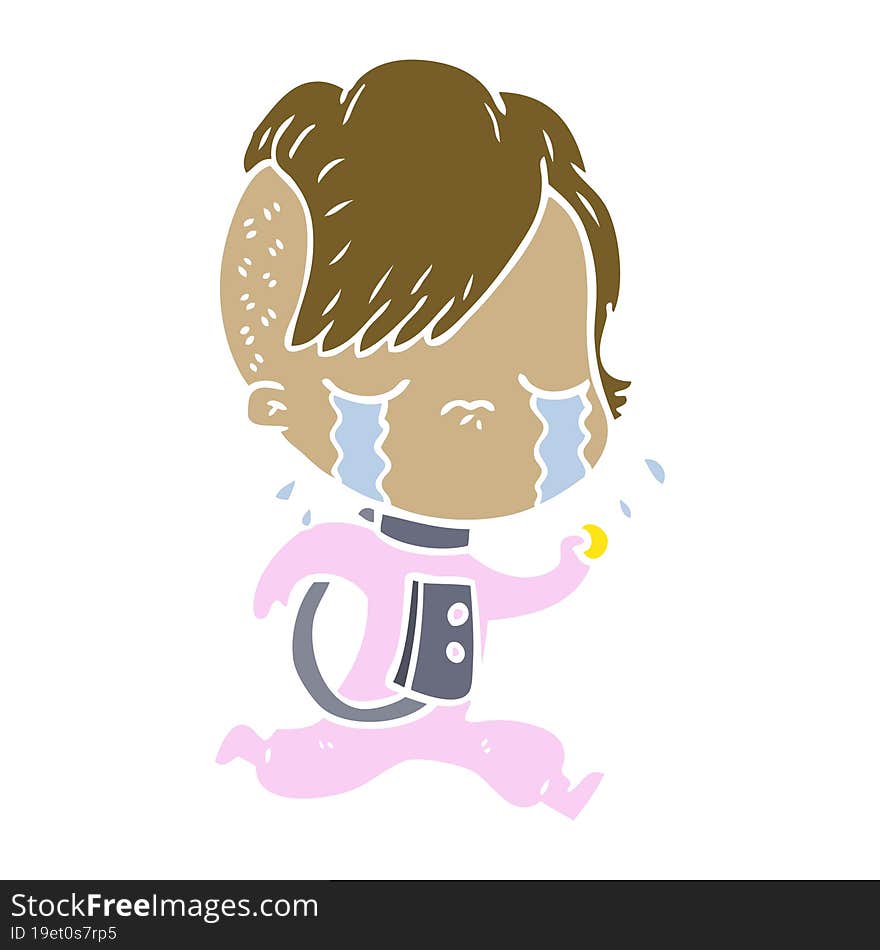 flat color style cartoon crying girl