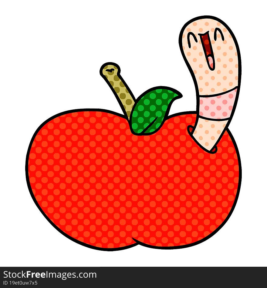 cartoon worm in apple. cartoon worm in apple