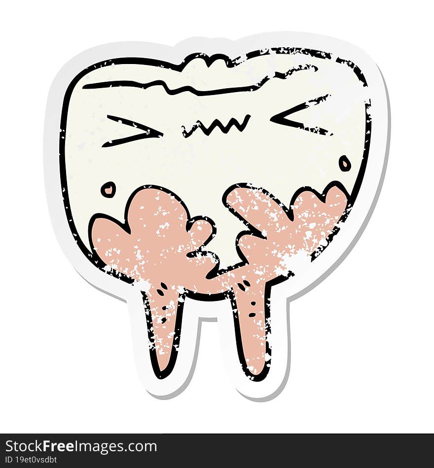 distressed sticker of a cartoon bad tooth