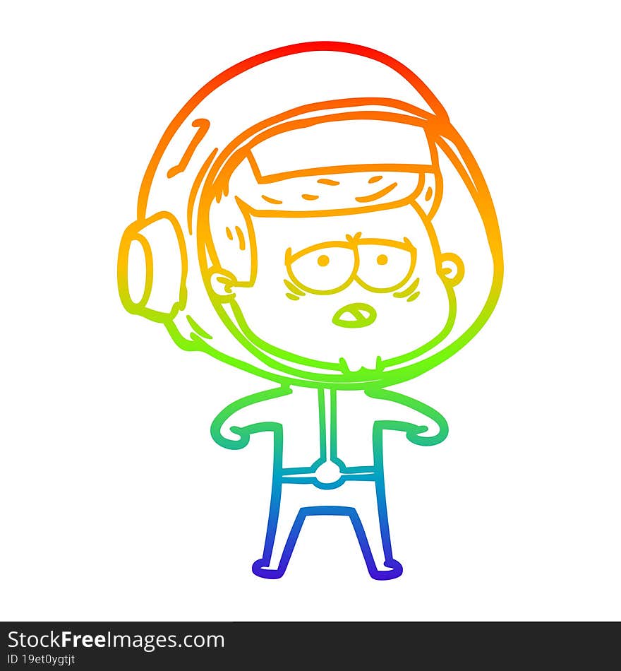 rainbow gradient line drawing cartoon tired astronaut