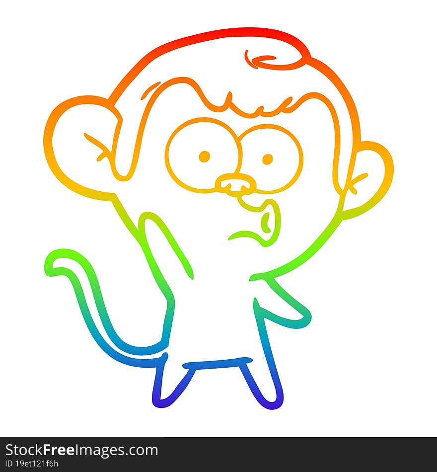 rainbow gradient line drawing cartoon hooting monkey