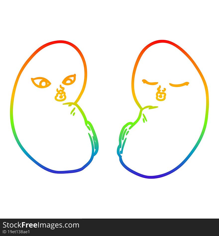 rainbow gradient line drawing of a cartoon kidneys