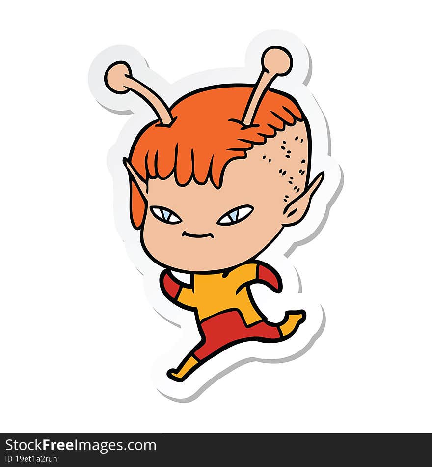 sticker of a cute cartoon alien girl