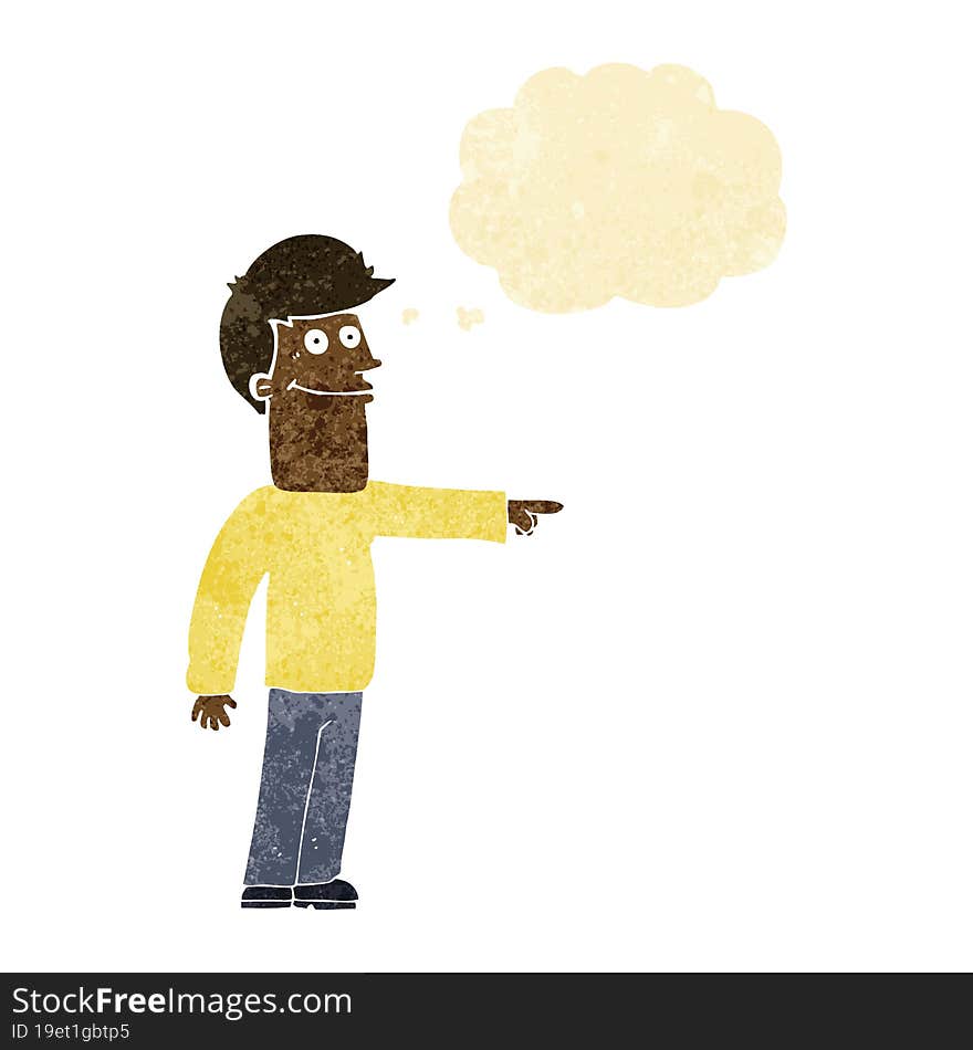 Cartoon Man Pointing With Thought Bubble