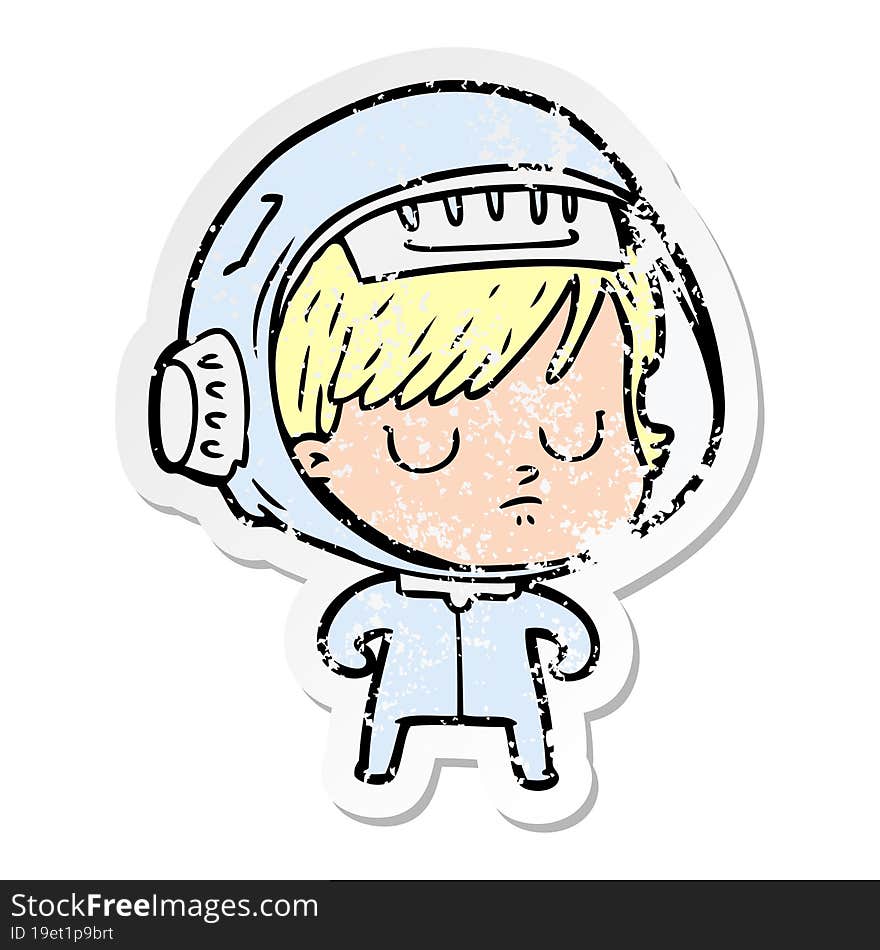 distressed sticker of a cartoon astronaut woman