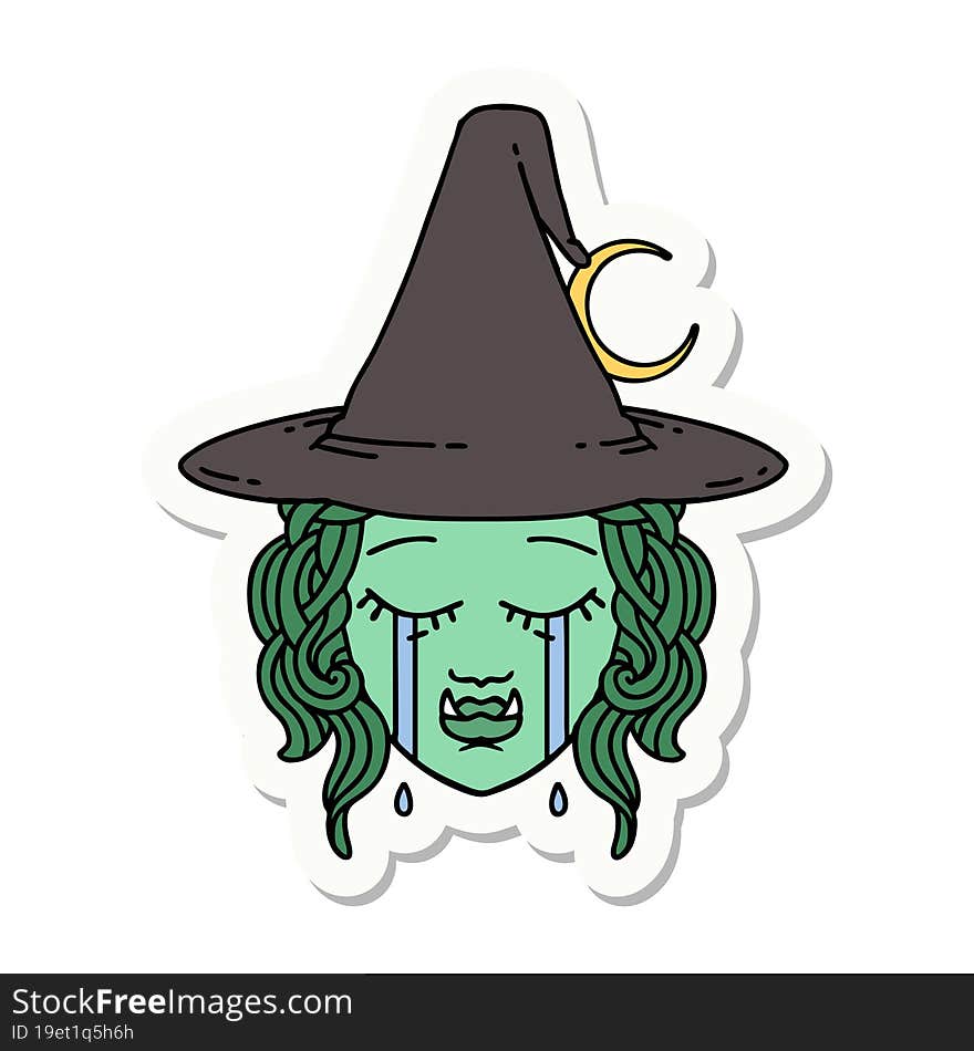 crying half orc witch character face sticker