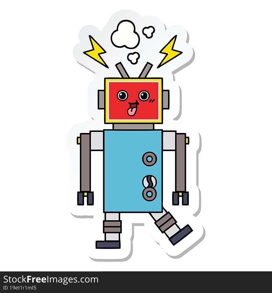 sticker of a cute cartoon crazed robot