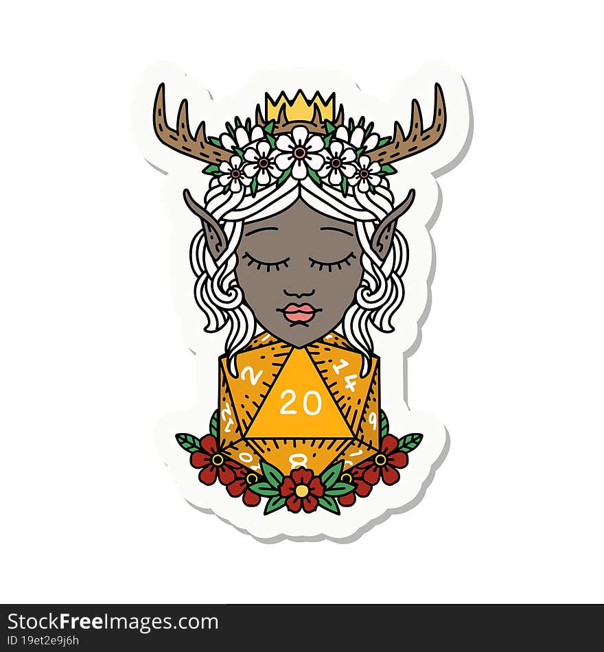 Elf Druid Character With Nautral Twenty Dice Roll Sticker