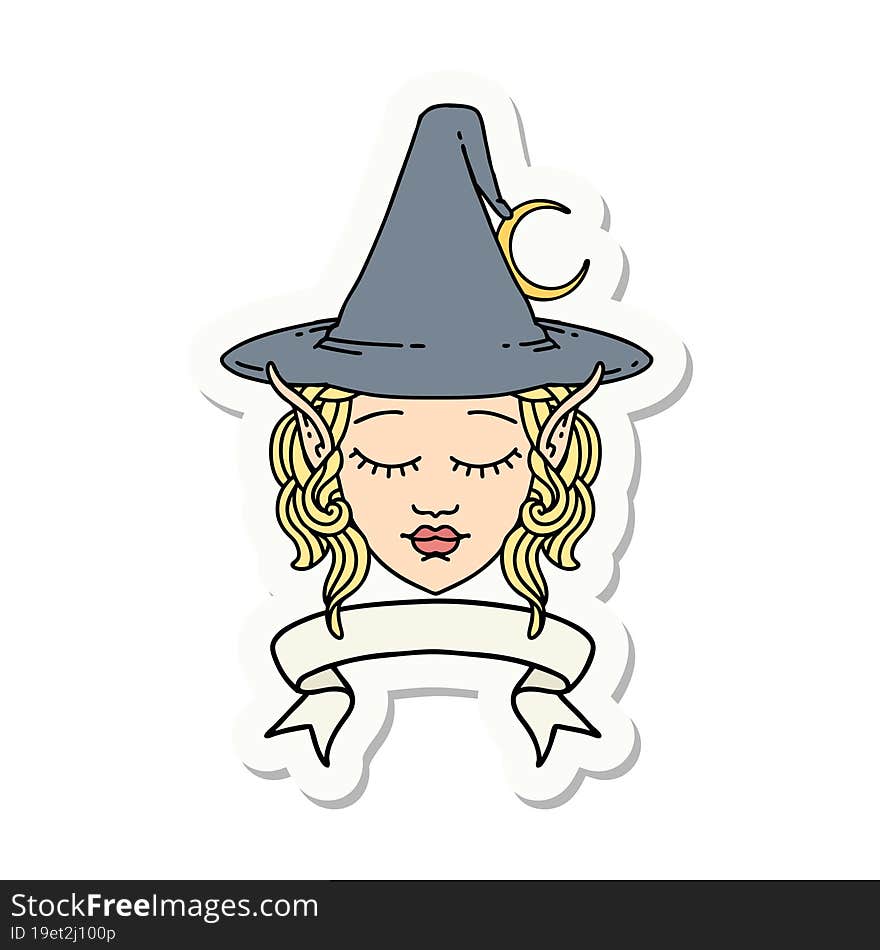 elf mage character face with banner sticker