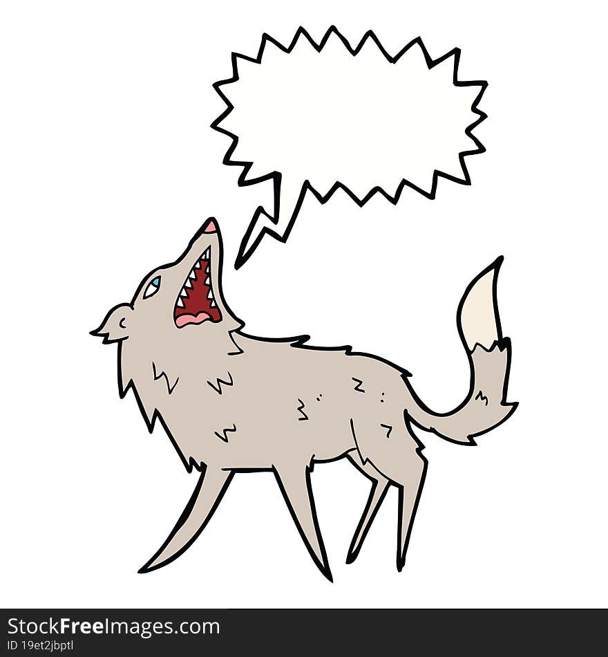 cartoon snapping wolf with speech bubble