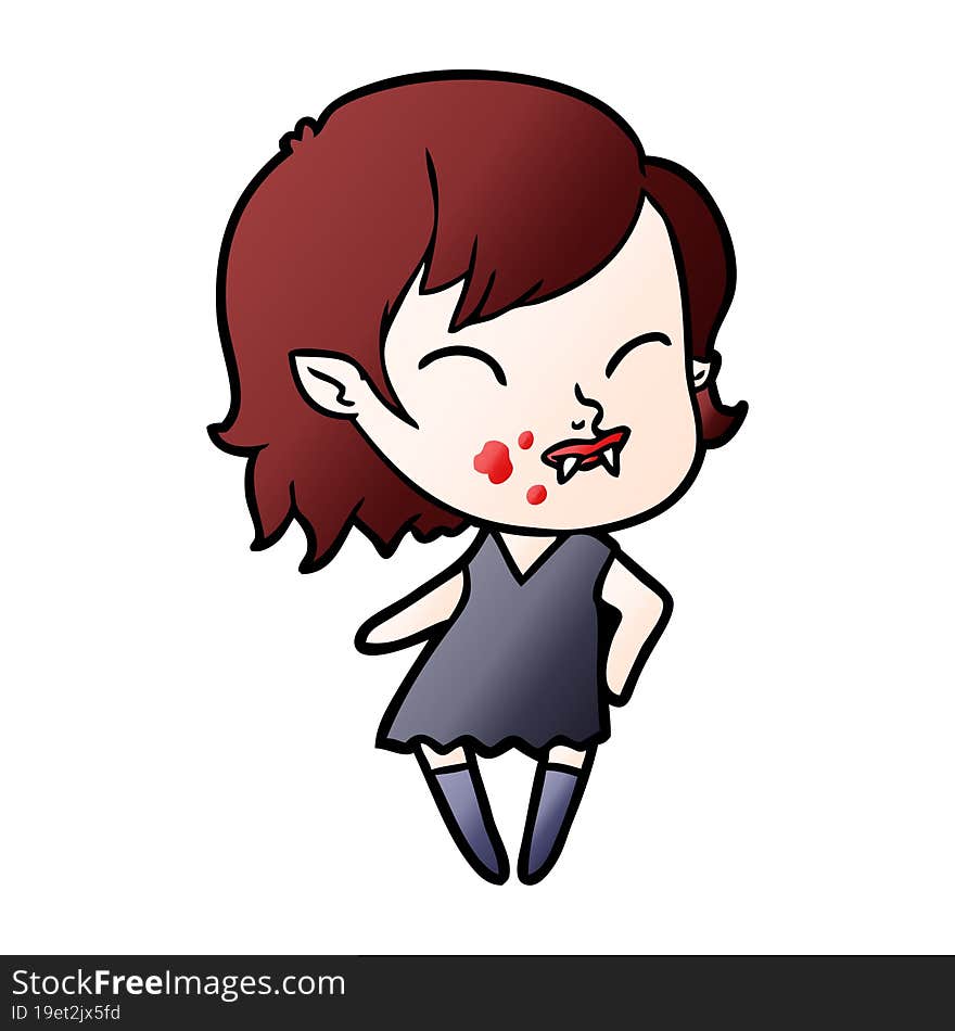 cartoon vampire girl with blood on cheek. cartoon vampire girl with blood on cheek