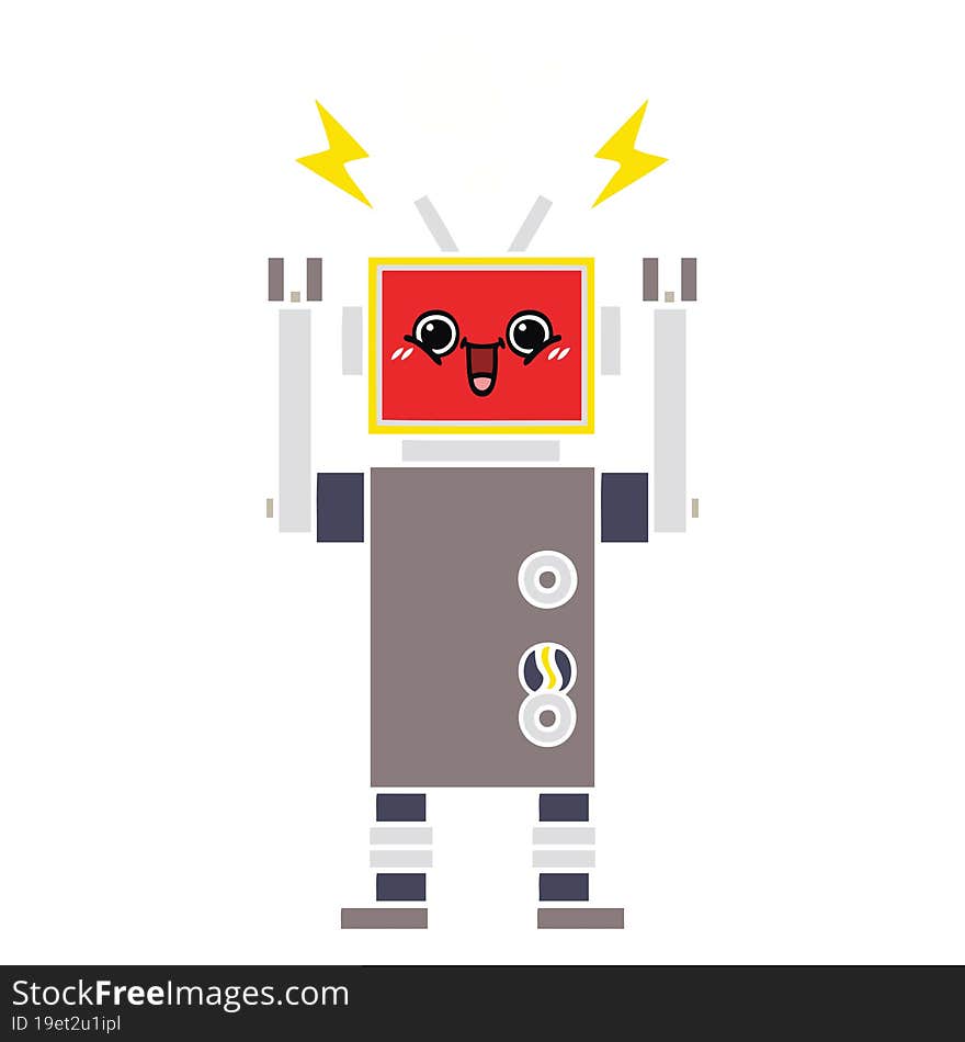 flat color retro cartoon of a happy robot