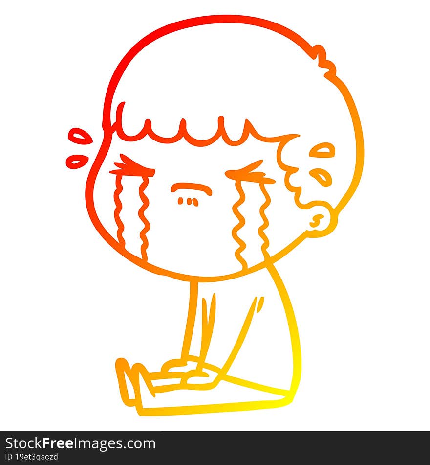 warm gradient line drawing of a cartoon man crying