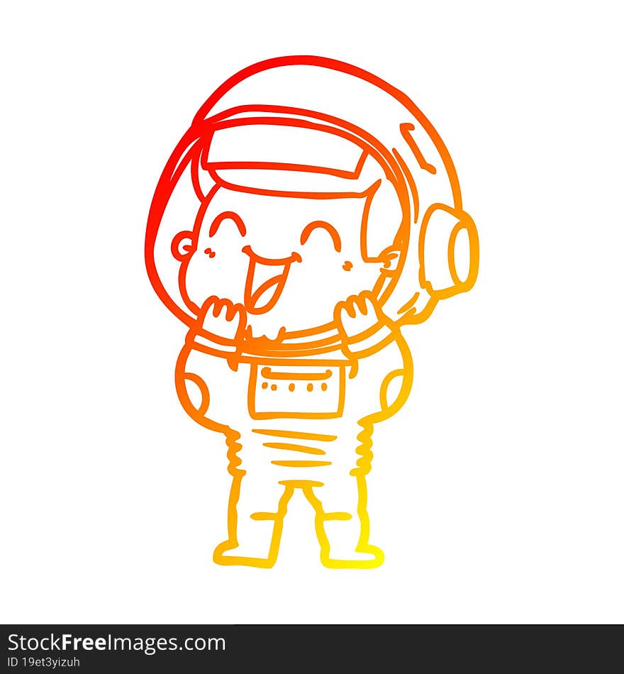 warm gradient line drawing of a happy cartoon astronaut