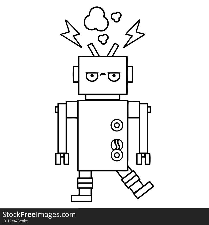 line drawing cartoon of a malfunctioning robot