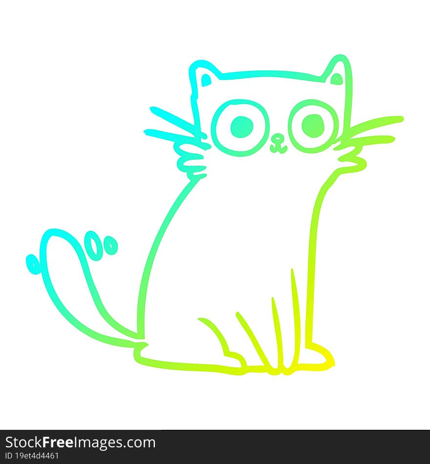 cold gradient line drawing of a staring cat