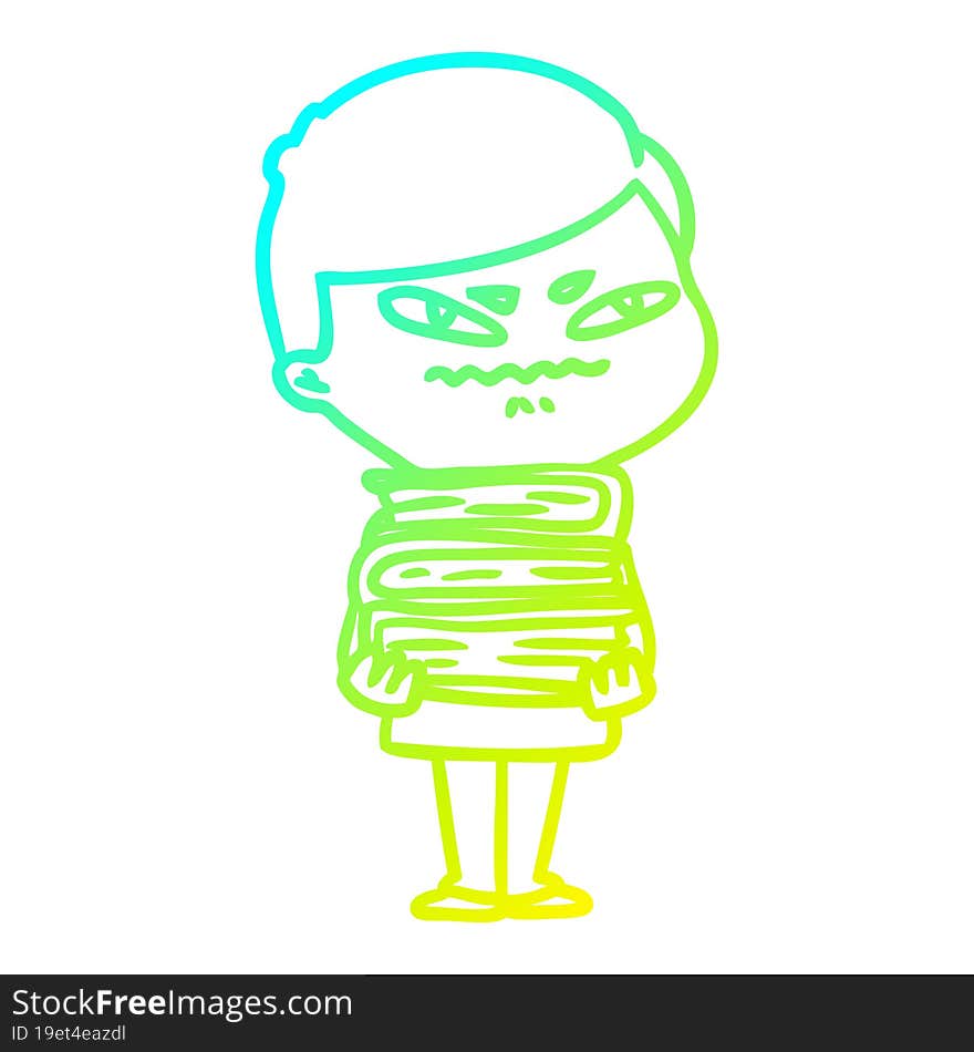 cold gradient line drawing of a cartoon angry man