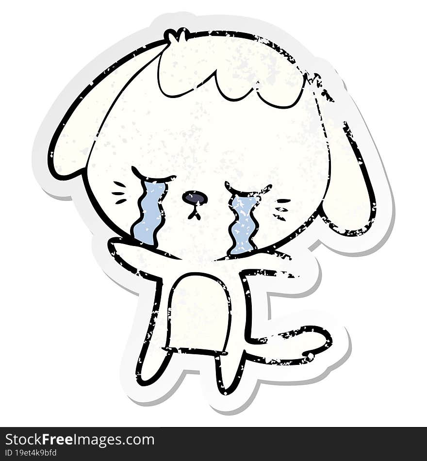 distressed sticker of a cartoon crying dog