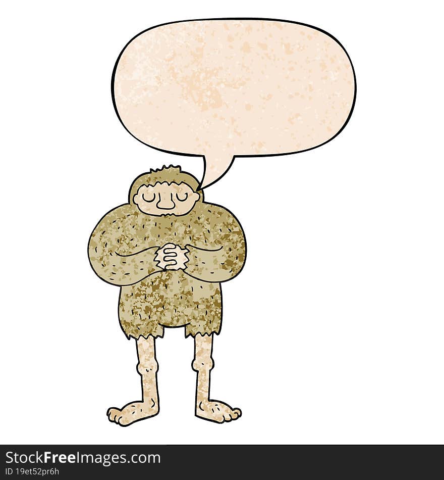 cartoon bigfoot and speech bubble in retro texture style