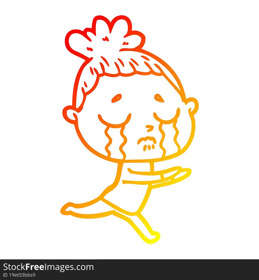 warm gradient line drawing of a cartoon crying woman