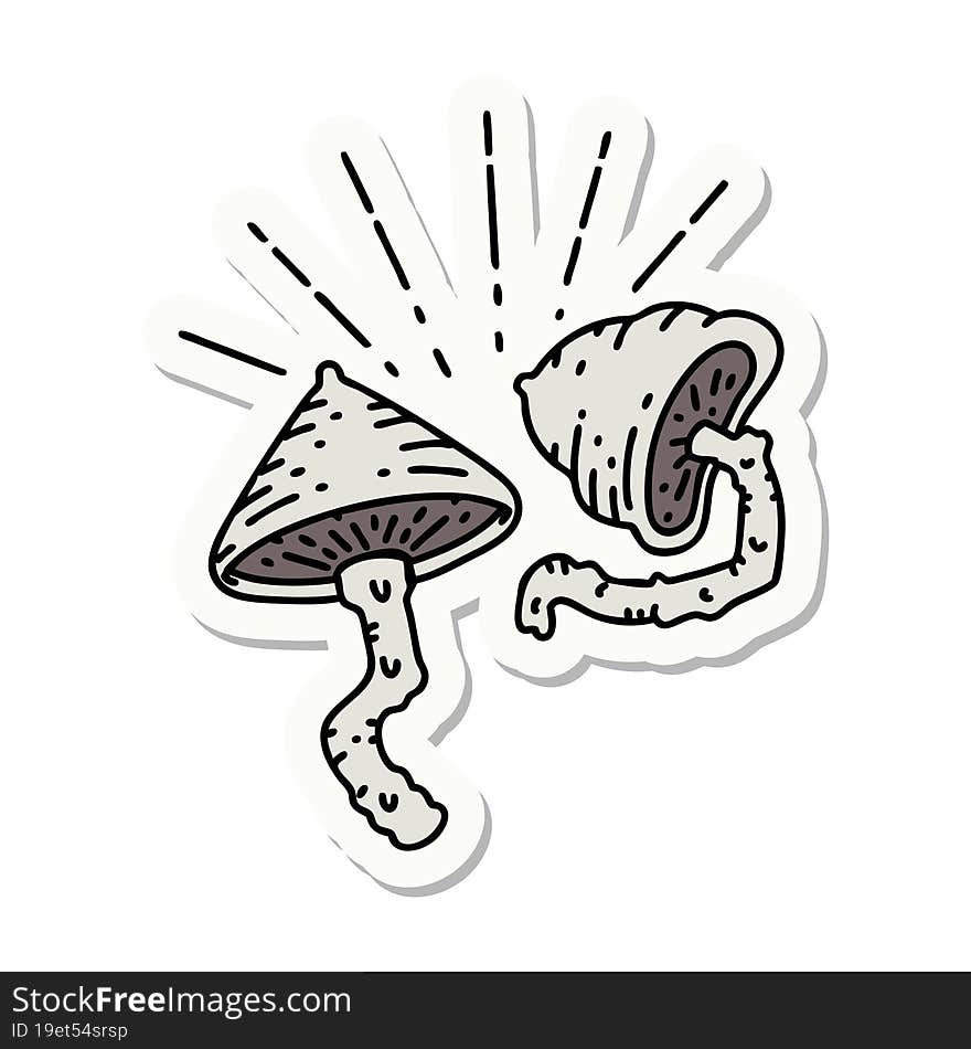 sticker of tattoo style mushrooms