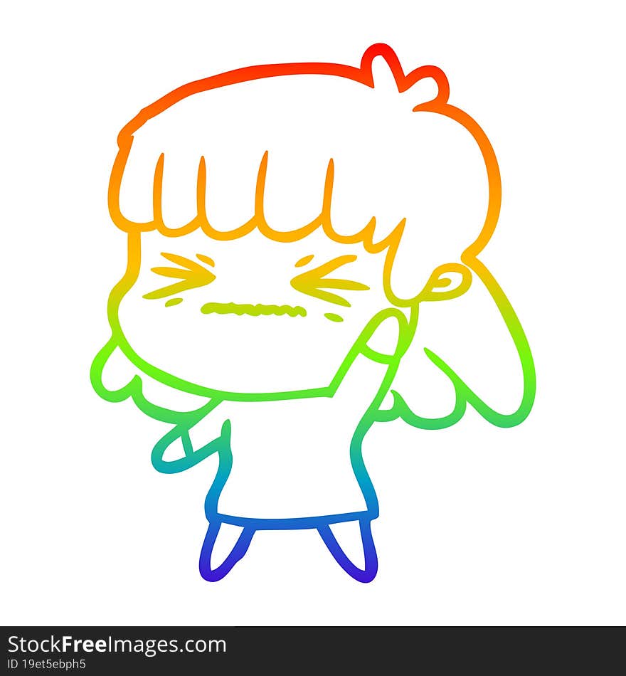 rainbow gradient line drawing of a cartoon woman