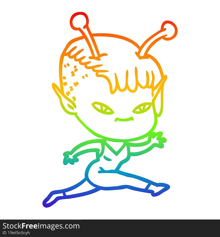 rainbow gradient line drawing cute cartoon alien girl