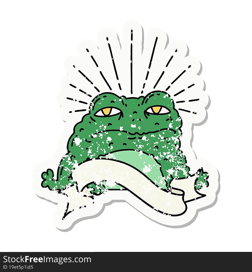 grunge sticker of tattoo style toad character