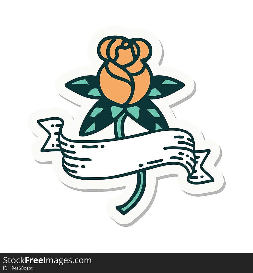 sticker of tattoo in traditional style of a rose and banner. sticker of tattoo in traditional style of a rose and banner