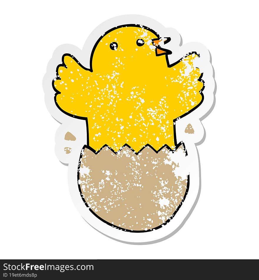 distressed sticker of a cartoon hatching bird